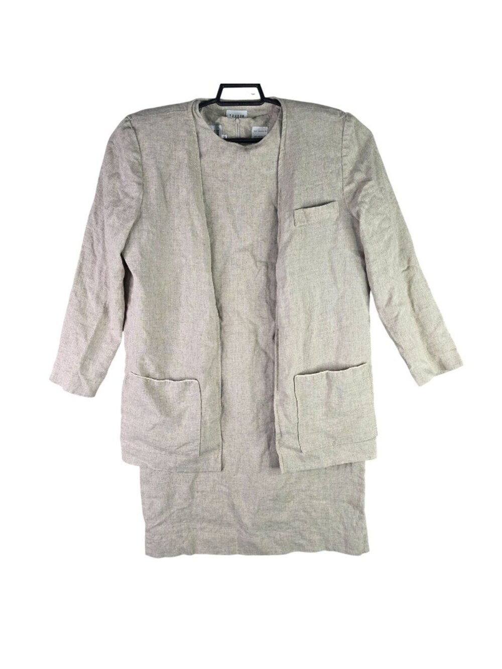 Womens Vintage 2 Pc Leslie Fay Beige Linen Blend Dress & Jacket Set Petite 12P